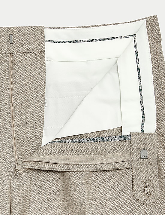 Slim Fit Wool Blend Herringbone Suit Trousers