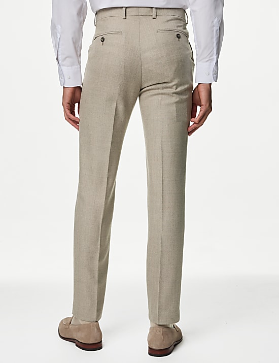 Slim Fit Wool Blend Herringbone Suit Trousers