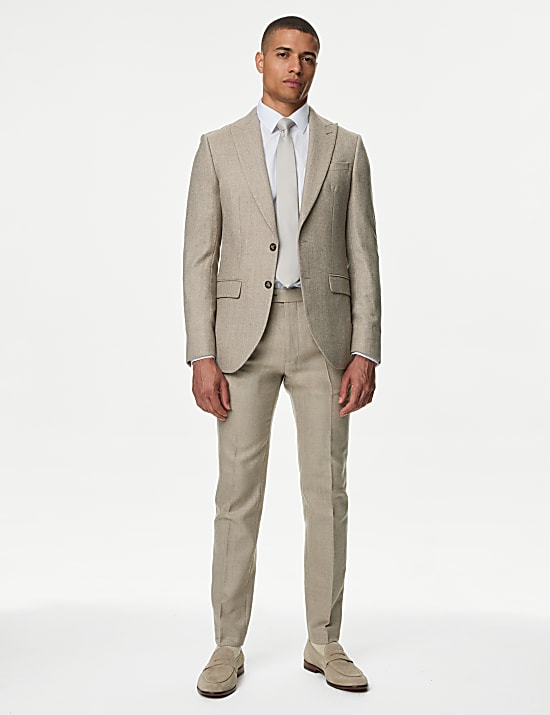 Slim Fit Wool Blend Herringbone Suit Trousers