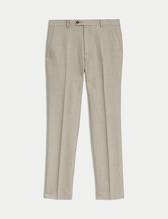Slim Fit Wool Blend Herringbone Suit Trousers