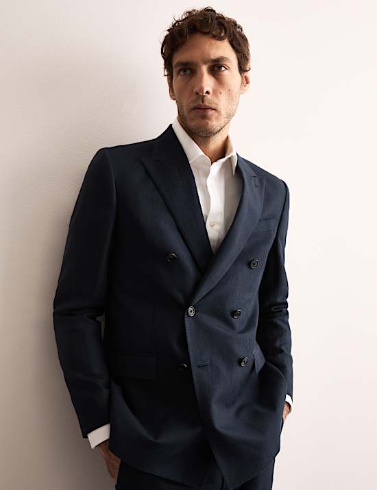 Tailored Fit Silk & Linen Blend Double Breasted Suit Jacket