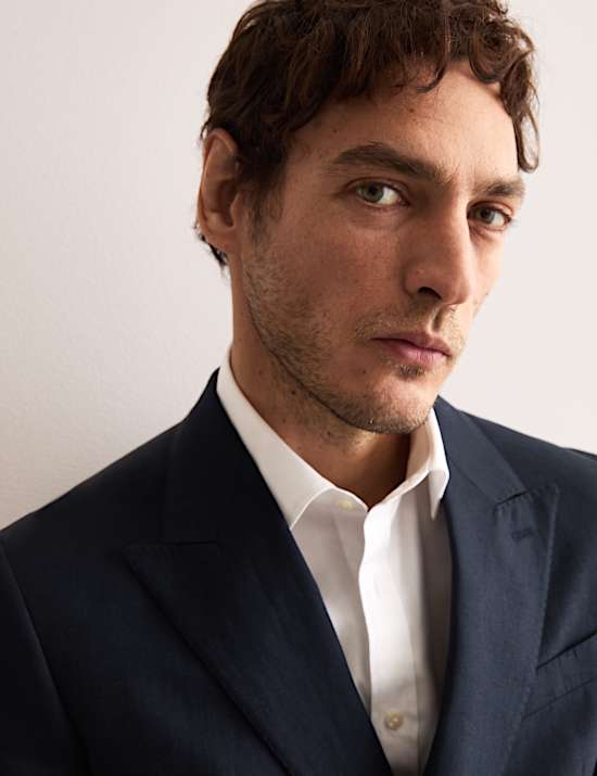 Tailored Fit Silk & Linen Blend Double Breasted Suit Jacket