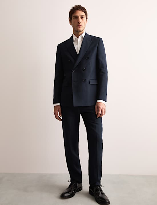Tailored Fit Silk & Linen Blend Double Breasted Suit Jacket