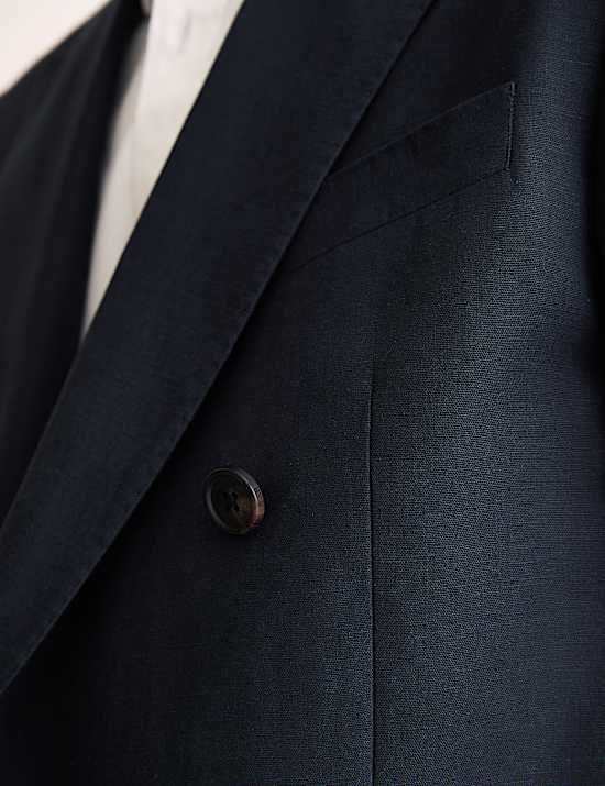 Tailored Fit Silk & Linen Blend Double Breasted Suit Jacket