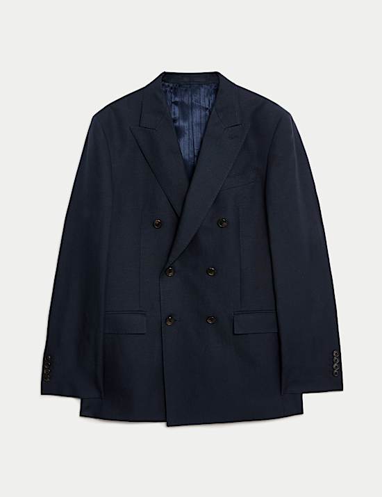 Tailored Fit Silk & Linen Blend Double Breasted Suit Jacket