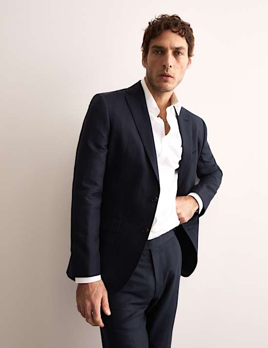 Tailored Fit Silk & Linen Blend Suit Jacket