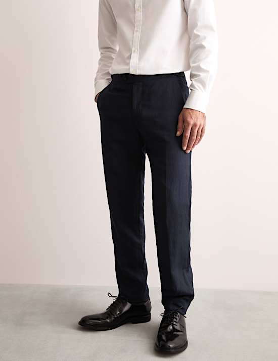 Tailored Fit Silk & Linen Blend Suit Trousers