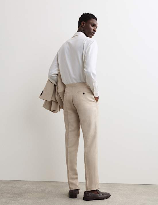 Tailored Fit Silk & Linen Blend Suit Trousers