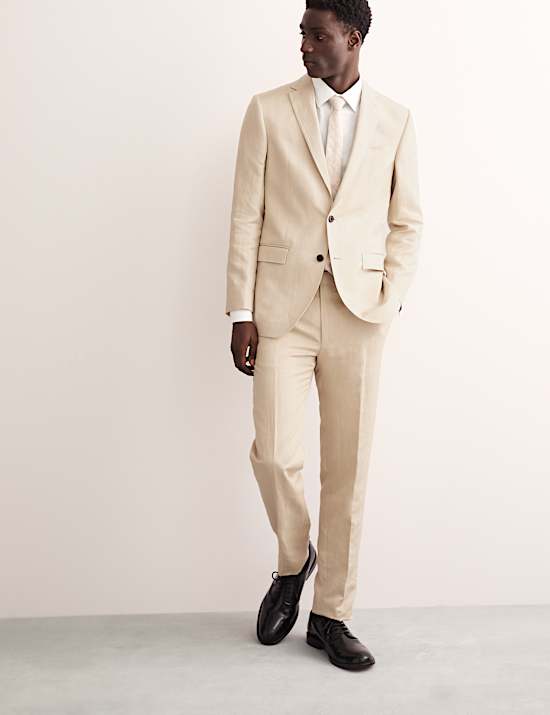 Tailored Fit Silk & Linen Blend Suit Trousers