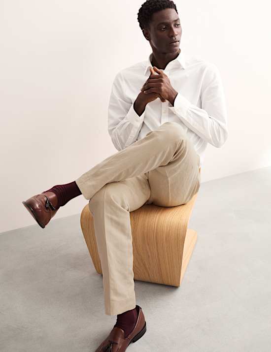 Tailored Fit Silk & Linen Blend Suit Trousers