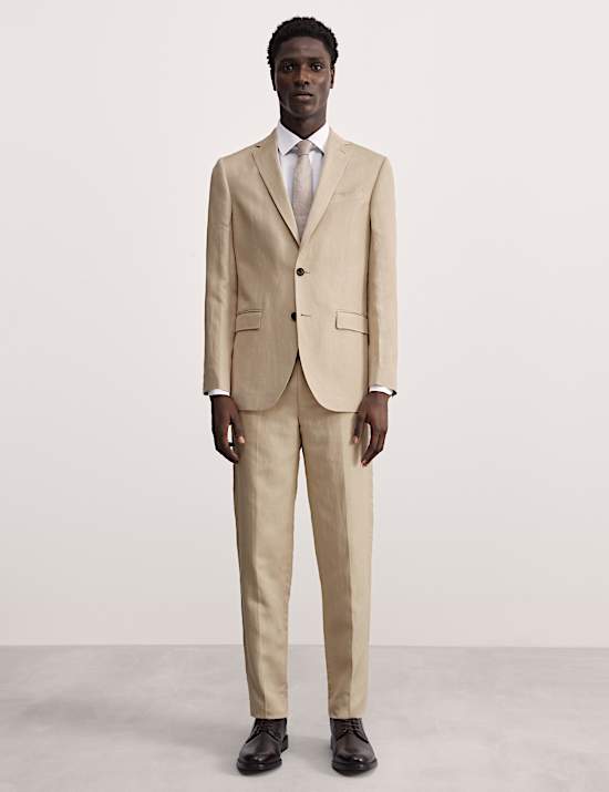 Tailored Fit Silk & Linen Blend Suit Trousers