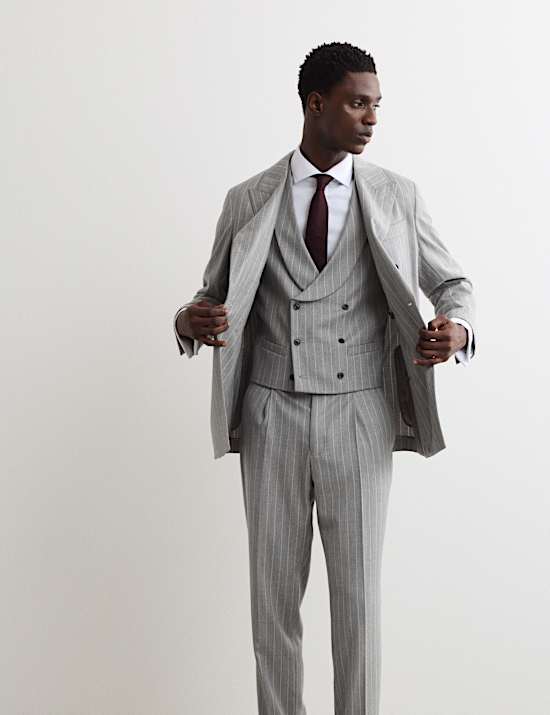 Wool Rich Chalk Stripe Double Breasted Waistcoat