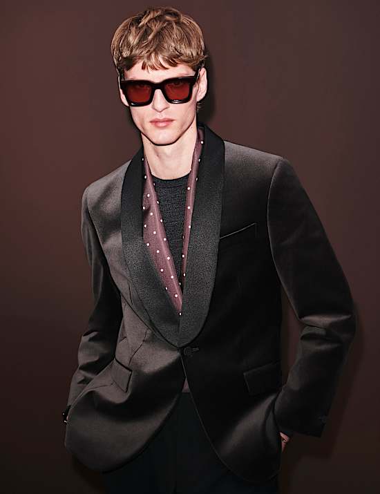 Blazer droit de soir&eacute;e &agrave; revers ch&acirc;le en velours 100 % coton