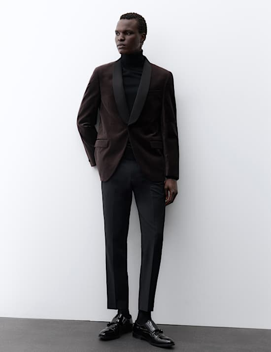 Blazer droit de soir&eacute;e &agrave; revers ch&acirc;le en velours 100 % coton