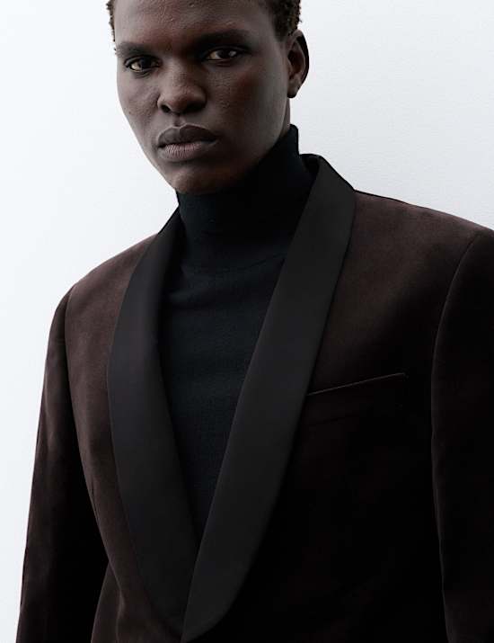 Blazer droit de soir&eacute;e &agrave; revers ch&acirc;le en velours 100 % coton