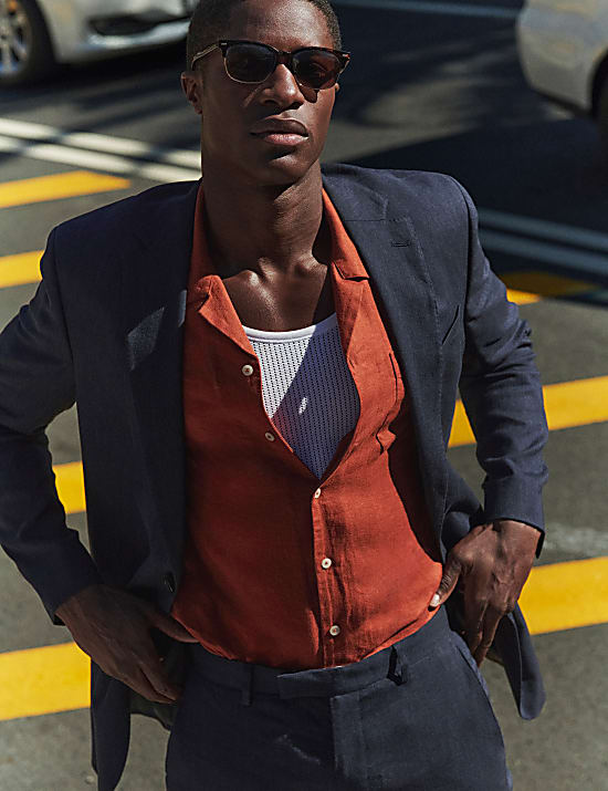 Veste de costume coupe ajustée en tissu d’origine italienne, dotée de la technologie Linen Miracle™