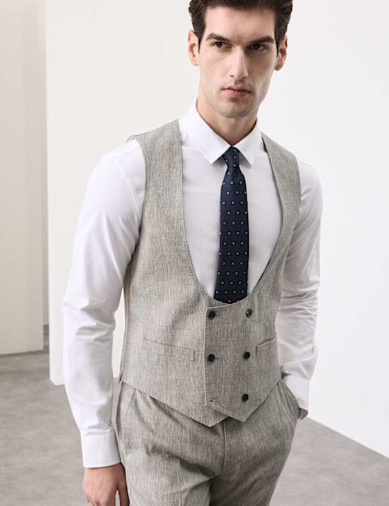 Italian Performance Linen Blend Double Breasted Waistcoat