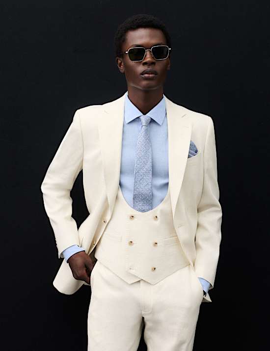 Italian Performance Linen Blend Double Breasted Waistcoat