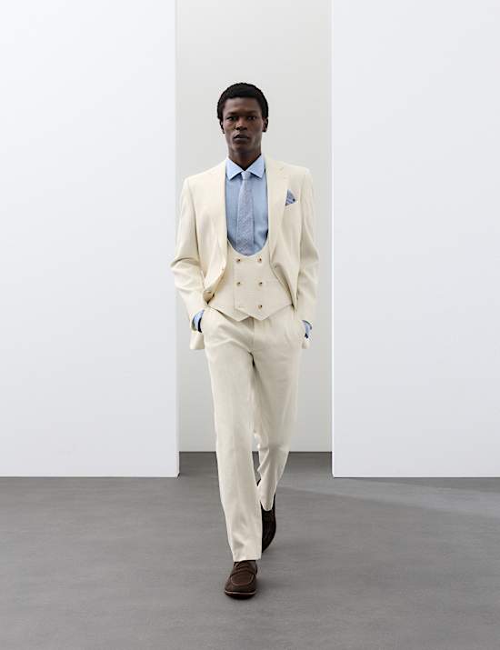 Italian Performance Linen Blend Double Breasted Waistcoat
