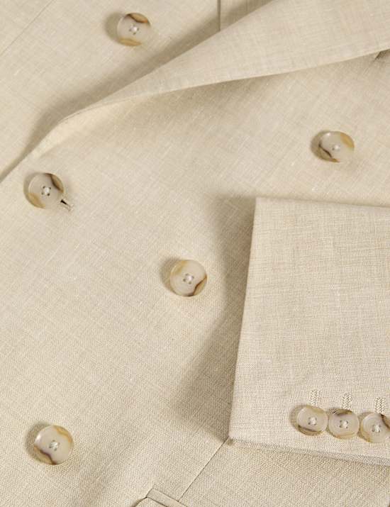 Tailored Fit Italian Performance Linen Blend Double Breasted Suit Jacket