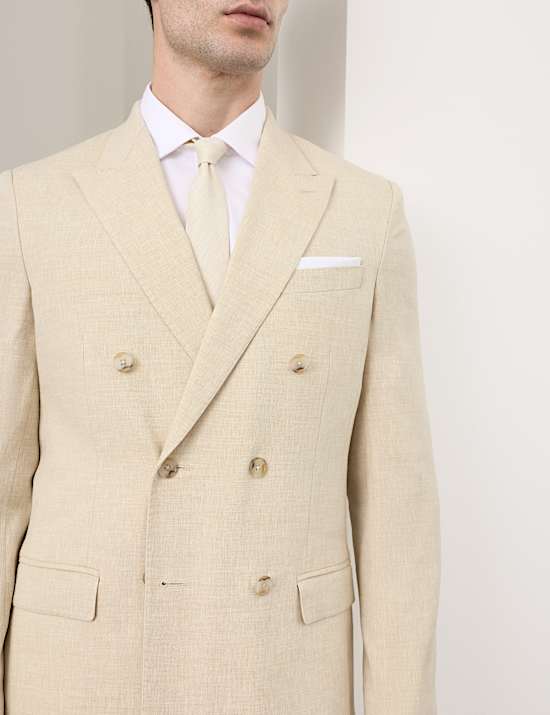 Tailored Fit Italian Performance Linen Blend Double Breasted Suit Jacket