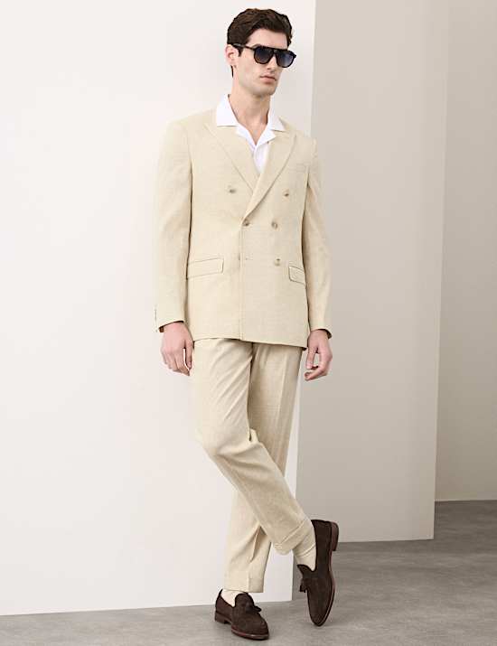 Tailored Fit Italian Performance Linen Blend Double Breasted Suit Jacket