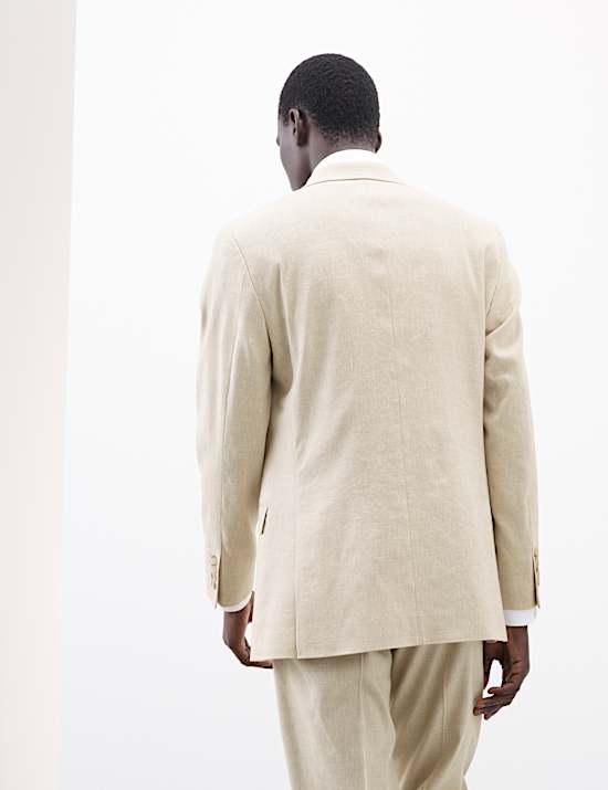 Tailored Fit Italian Performance Linen Blend Double Breasted Suit Jacket