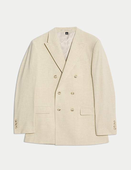 Tailored Fit Italian Performance Linen Blend Double Breasted Suit Jacket