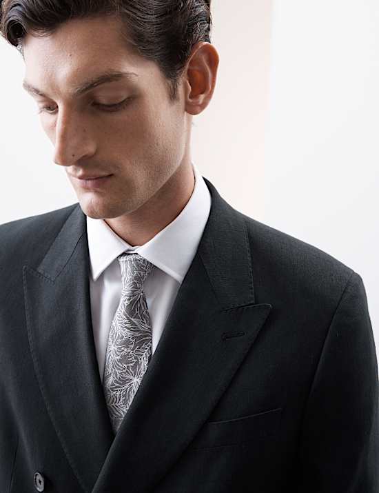 Tailored Fit Italian Performance Linen Blend Double Breasted Suit Jacket