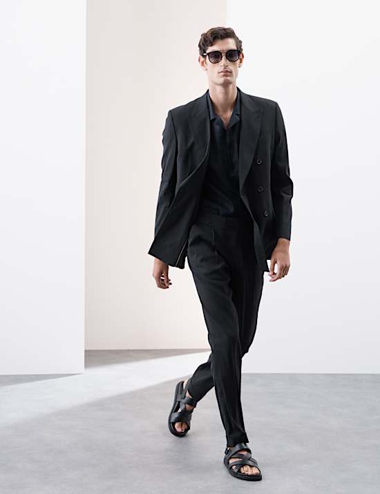 Tailored Fit Italian Performance Linen Blend Double Breasted Suit Jacket