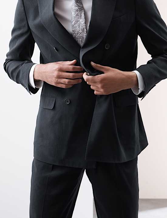 Tailored Fit Italian Performance Linen Blend Double Breasted Suit Jacket