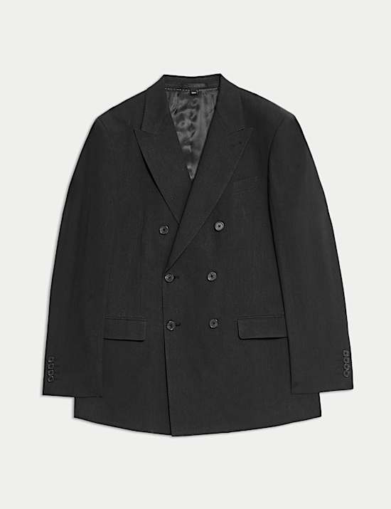 Tailored Fit Italian Performance Linen Blend Double Breasted Suit Jacket