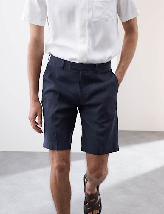 Tailored Fit Italian Performance Linen Blend Suit Shorts