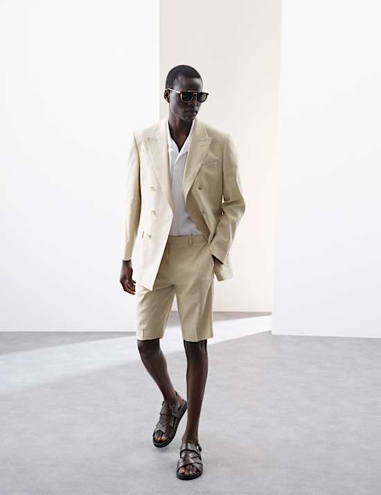 Tailored Fit Italian Performance Linen Blend Suit Shorts