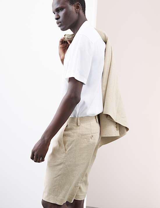 Tailored Fit Italian Performance Linen Blend Suit Shorts