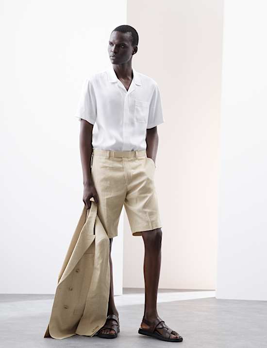 Tailored Fit Italian Performance Linen Blend Suit Shorts