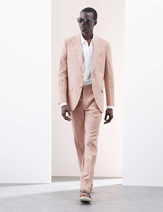 Tailored Fit Italian Performance Linen Blend Suit Trousers