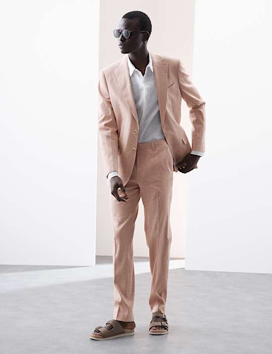 Tailored Fit Italian Performance Linen Blend Suit Trousers