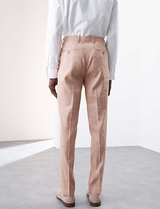 Tailored Fit Italian Performance Linen Blend Suit Trousers