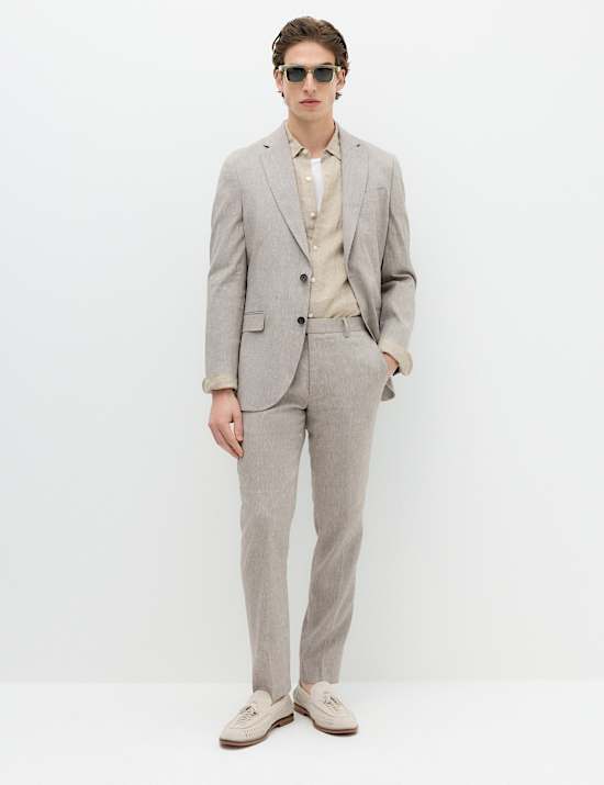 Tailored Fit Italian Performance Linen Blend Suit Trousers