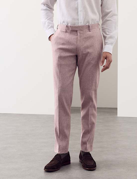 Tailored Fit Italian Performance Linen Blend Suit Trousers
