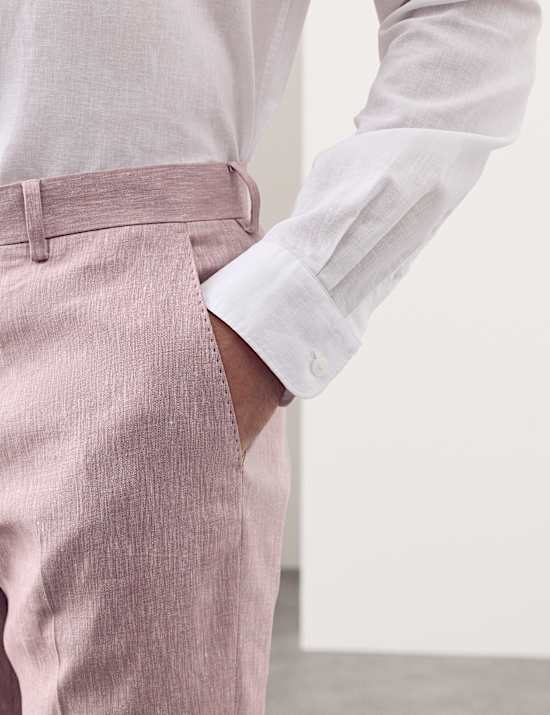 Tailored Fit Italian Performance Linen Blend Suit Trousers