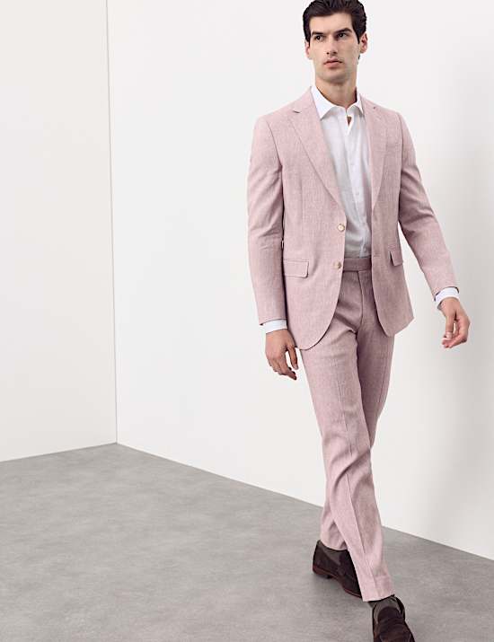 Tailored Fit Italian Performance Linen Blend Suit Trousers