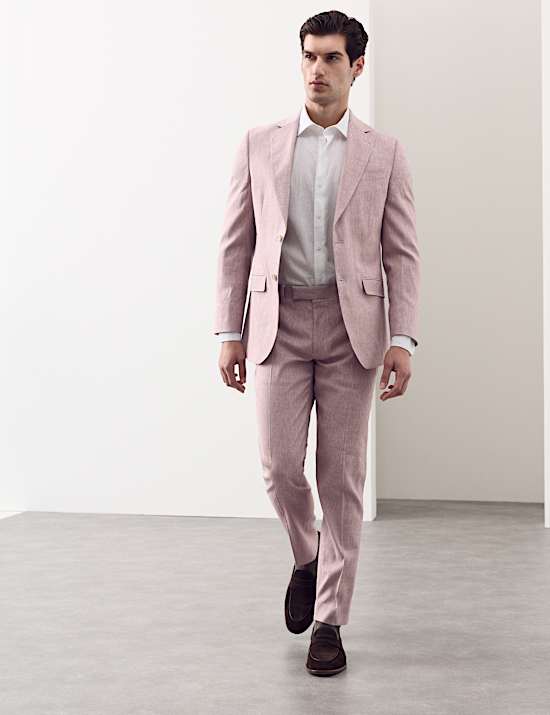 Tailored Fit Italian Performance Linen Blend Suit Trousers