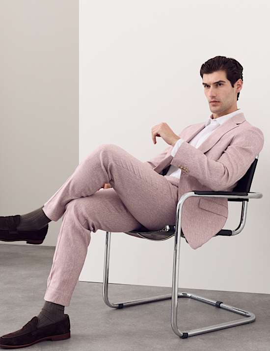 Tailored Fit Italian Performance Linen Blend Suit Trousers