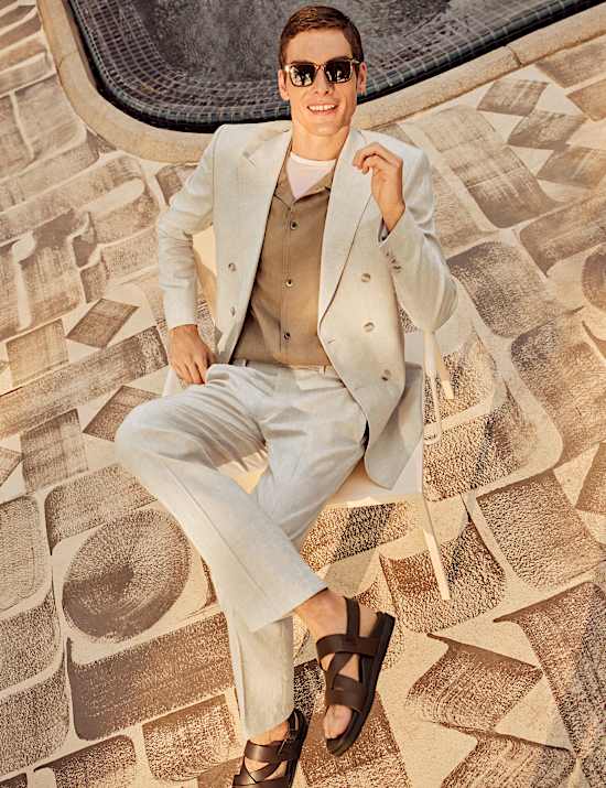 Tailored Fit Italian Performance Linen Blend Suit Trousers