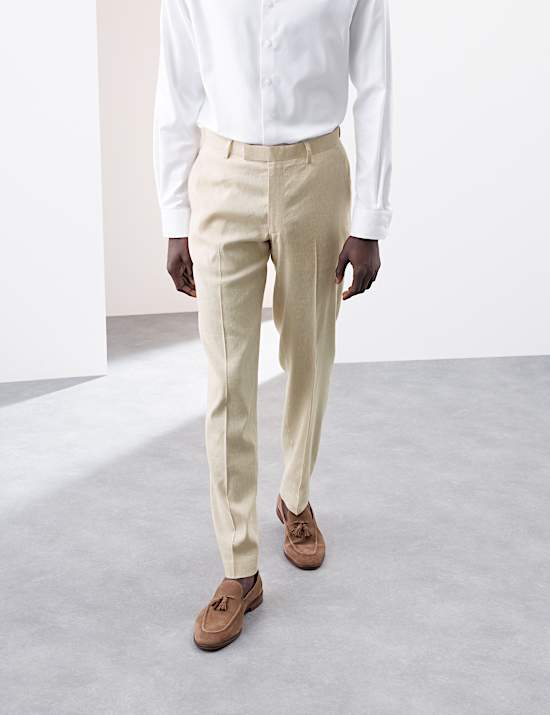 Tailored Fit Italian Performance Linen Blend Suit Trousers