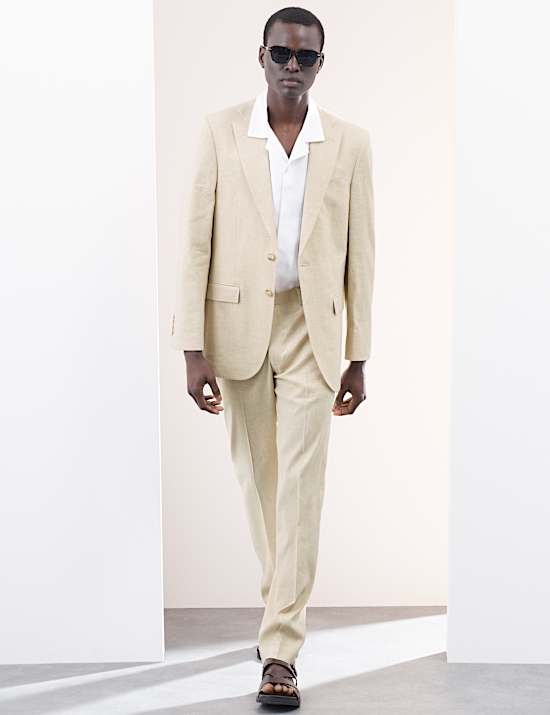 Tailored Fit Italian Performance Linen Blend Suit Trousers