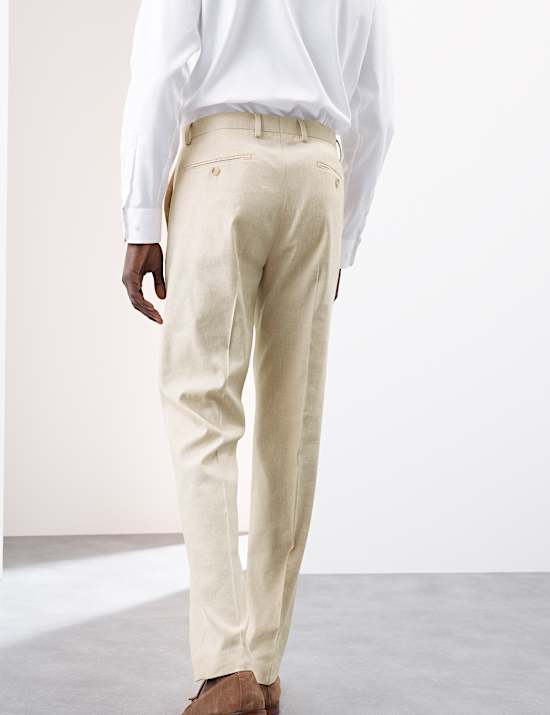 Tailored Fit Italian Performance Linen Blend Suit Trousers