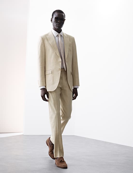 Tailored Fit Italian Performance Linen Blend Suit Trousers